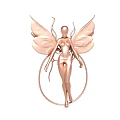 Rose Gold Fairy Figurine with Delicate Wings Standing in Circular Ring Decorative Ornament