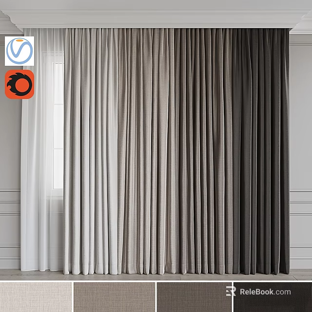 Modern Interior Window Curtains With Gradient Color And Soft Linen Fabric 3d model 