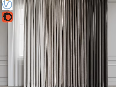 Modern Interior Window Curtains With Gradient Color And Soft Linen Fabric 3d model