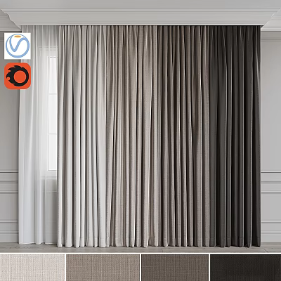Modern Interior Window Curtains With Gradient Color And Soft Linen Fabric 3d model