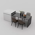 Modern Dining Table Set With Marble Top Gray Chairs And White Sideboard 3d model