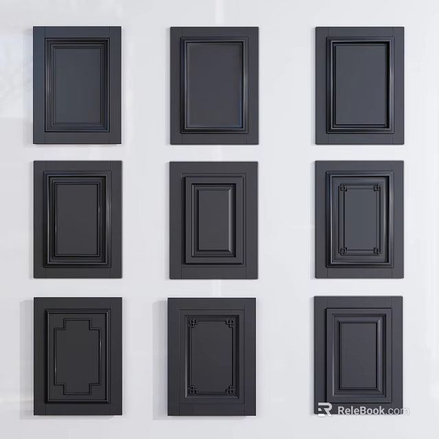 Black Cabinet Doors With Various Decorative Panel Designs For Kitchen Furniture 3d model 