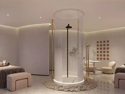 Luxury SPA Sauna Space With Modern Shower And Comfortable Beds 3d model
