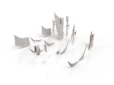Abstract Metal Sculptural Components For Modern Art Installation With Curved And Angular Shapes 3d model