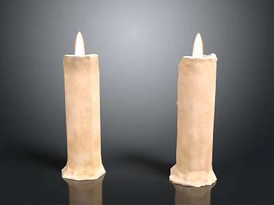 Two Lit Beige Textured Candle Lamps On Black Surface With Gray Background 3d model
