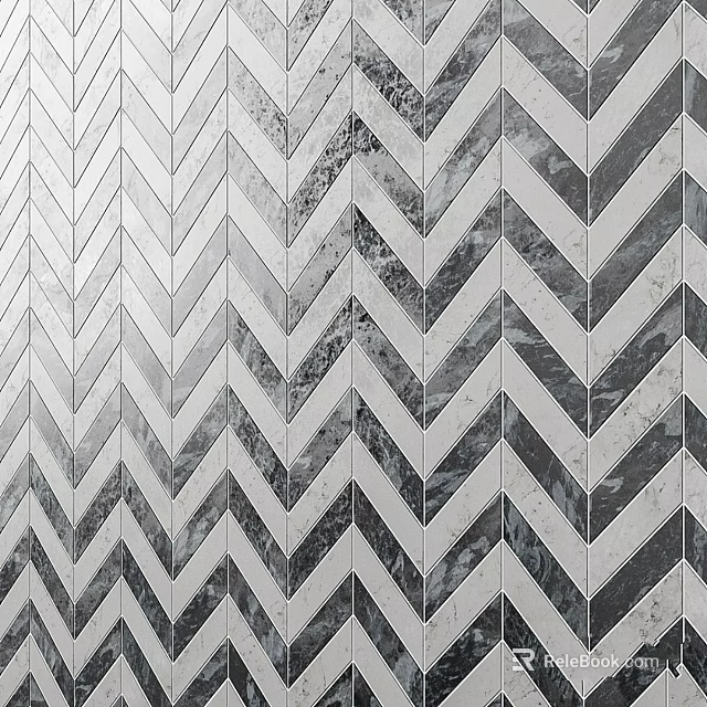 Black and White Herringbone Tiles with Timeless Pattern for Modern Interior Design 3d model 