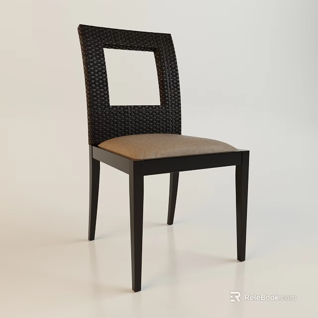 Modern Office Chair With Woven Backrest Light Brown Cushion And Black Legs 3d model 