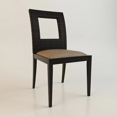 Modern Office Chair With Woven Backrest Light Brown Cushion And Black Legs 3d model
