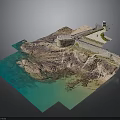 Scenic Coastal Lighthouse Building On Rocky Shore With Blue Water