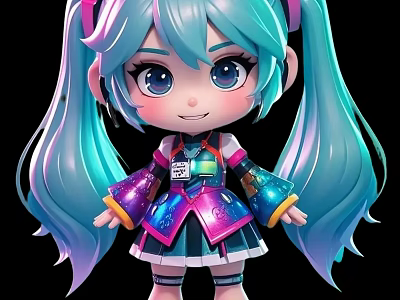Cartoon Girl With Turquoise Pigtails And Colorful Futuristic Outfit Featuring Cute Expression And Shiny Details 3d model