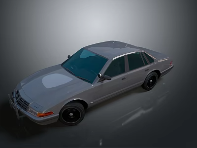 Silver Classic Sedan With Shiny Body And Black Wheels On Gray Background 3d model