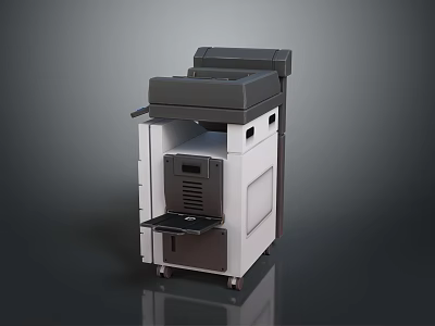 Gray And White Rolling Industrial Machine With Top Platform Lower Tray And Wheels 3d model