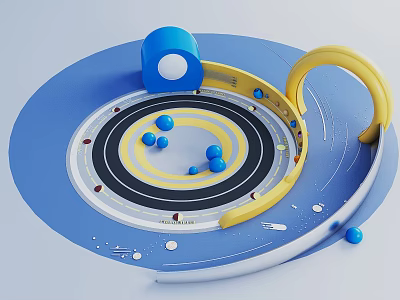 Modern Geometric Feature Wall Design With Blue Yellow Circular Patterns And Spherical Decor 3d model