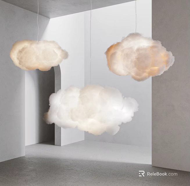 Cloud Shaped Pendant Lights Hanging In Modern Minimalist Interior With Soft Glow 3d model 