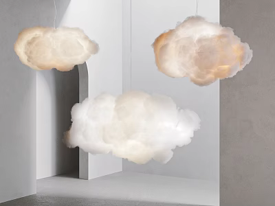 Cloud Shaped Pendant Lights Hanging In Modern Minimalist Interior With Soft Glow 3d model