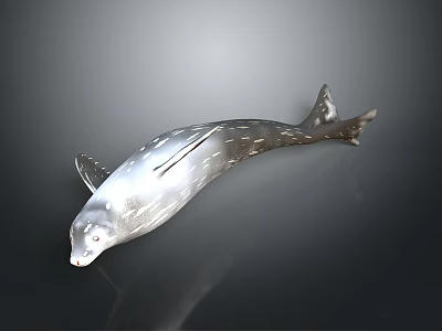 Silver Aquatic Animal Model With Streamlined Spotted Body And Dark Background Reflection 3d model