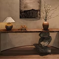 Rustic Entryway Decor with Wooden Console Table Wall Art Vase and Lamp 3d model