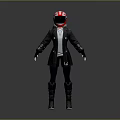 Motorcycle Rider Dressed in Red and White Helmet Black Jacket and Boots Outfit