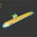 Yellow and Blue Submarine 3D Model with Windows Conning Tower and Reflection 3d model