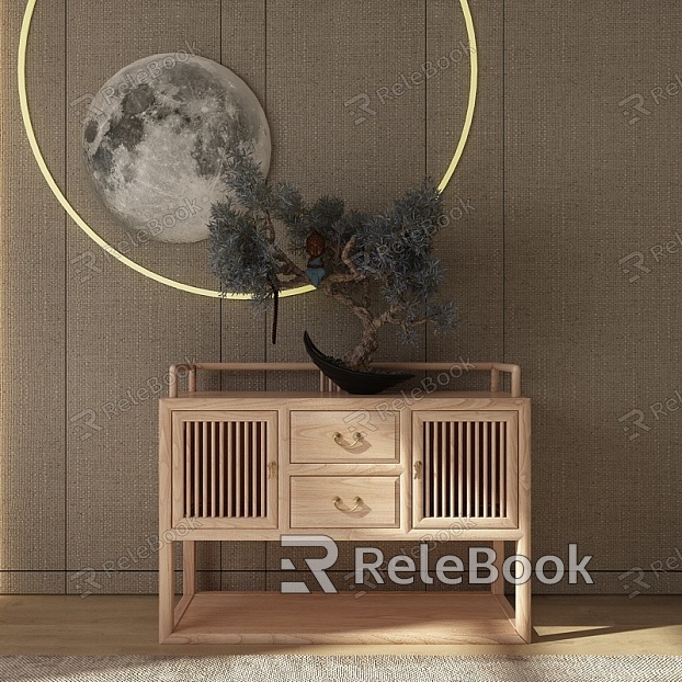 New Chinese Style Entrance Cabinet Silent Wind Entrance Cabinet New Chinese Style Silent Wind End View Desk model