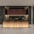 Modern Kitchen Interior Design With Dark Cabinets Island Counter And Three Stools 3d model