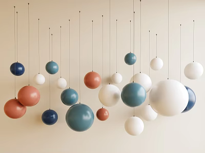 Multicolored Round Hanging Ornaments for Modern Home Interior Decoration in Blue White Orange 3d model