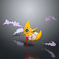 Yellow Moon Shaped Decorative Living Goods With Cartoon Eye Teeth And Purple Clouds