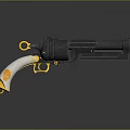 Vintage Pistol with Black Metal Body White Ivory Grip Gold Accents and Golden Trigger Guard