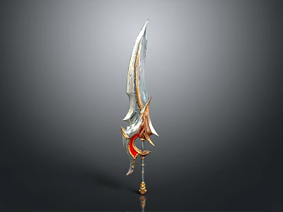 Ornate Fantasy Sword With Silver Blade Golden Decorations And Red Accents 3d model