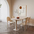 Modern Minimalist Dining Table Set With Beige Chairs Wall Art And Green Plant