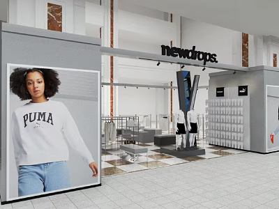 Newdrops Clothing Store Interior With PUMA Apparel Model Display And Shelves 3d model