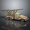 Vintage Truck With Long Ladder On Top Yellow And Silver Painted Body