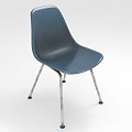 Dark Blue Curved Plastic Chair with Backrest Seat Metal Legs and Blue Foot Pads
