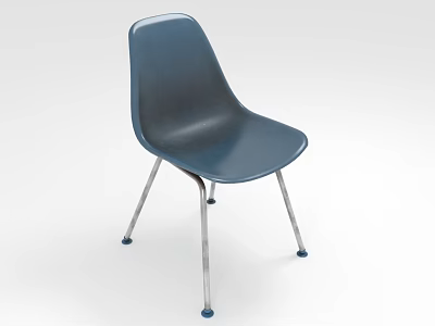 Dark Blue Curved Plastic Chair with Backrest Seat Metal Legs and Blue Foot Pads 3d model
