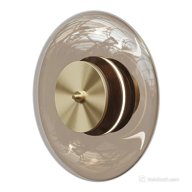 Modern Round Glass Wall Lamp Featuring Golden Brass Accent For Interior Decor 3d model 