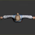 Child 3D Character Model Standing with Arms Outstretched in Blue Outfit White Sleeves and Glasses