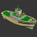 Modern Water Transport Tugboat With Green Deck White Hull And Upper Structure 3d model