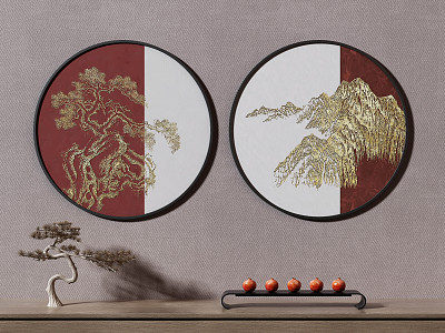 New Chinese Round Frame Painting Decorative Painting 3d model