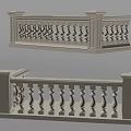 Classical White Railing Design With Ornamental Posts For Balcony And Staircase 3d model