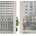 Modern Decorative Wall Designs With Glass Block Brick Patterns And Green Plants