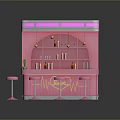 Pink Bar Scene With Pink Counter Stools Purple Lighting And LOVE Sign Decorations
