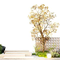 Courtyard landscape oblique floating tree modeling tree stone steps micro terrain 3d model