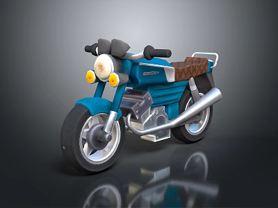 Retro Blue Toy Motorcycle With Yellow Headlights Black Seat And Silver Exhaust Pipe 3d model