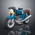 Retro Blue Toy Motorcycle With Yellow Headlights Black Seat And Silver Exhaust Pipe
