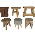 Various Wooden Stools With Stump Round Square And Woven Designs For Home