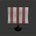 Wooden Viking Longship With Red White Striped Sail Oars And Decorative Elements