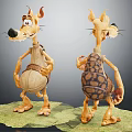 Cartoon Animal Creatures With Shell Back Design Front And Back Poses On Green Grass 3d model