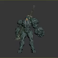 Game Movie Character Mechanical Warrior 3D Model with Armored Body Sword and Orange Glowing Accents