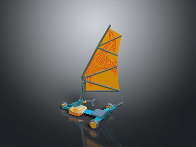 Scenic Terrain Featuring Orange Patterned Sail Cart Blue Frame and Yellow Seat 3d model