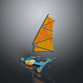 Scenic Terrain Featuring Orange Patterned Sail Cart Blue Frame and Yellow Seat